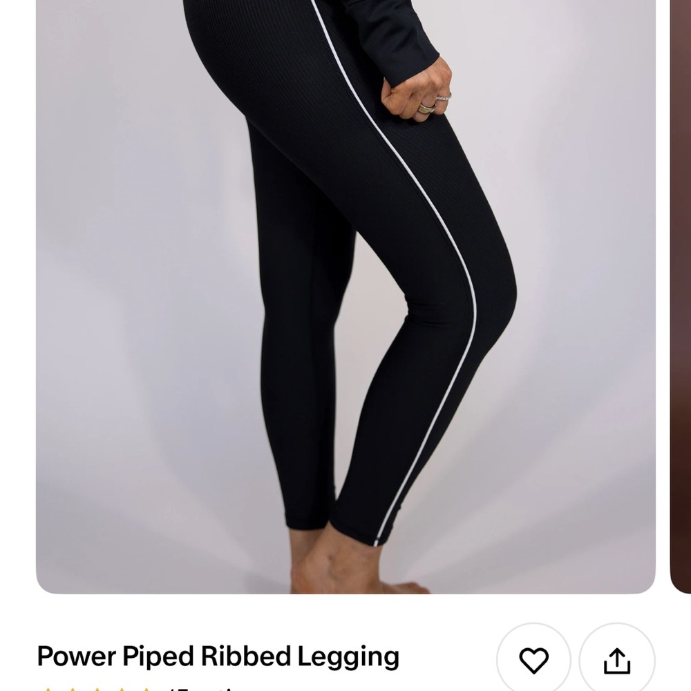 Black Ribbed Leggings with White Piping